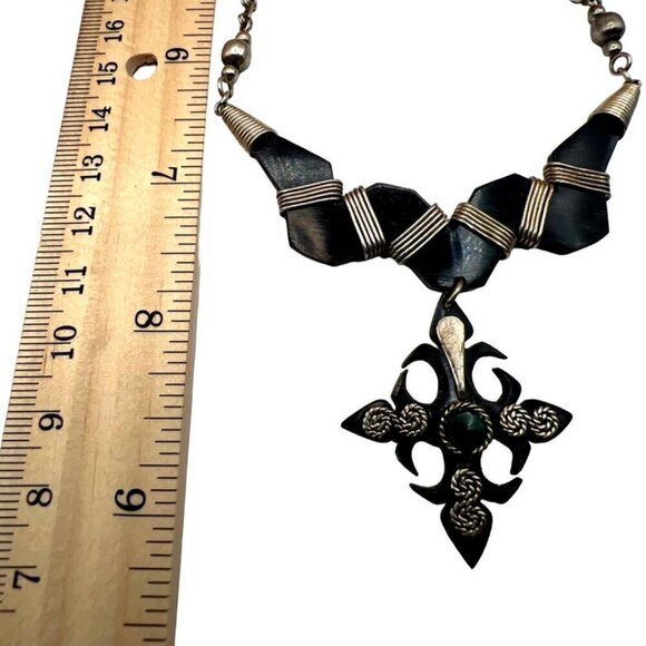 Handcrafted Ethnic Necklace With Black Stone & Acrylic Pendant.   B84 - Picture 8 of 8
